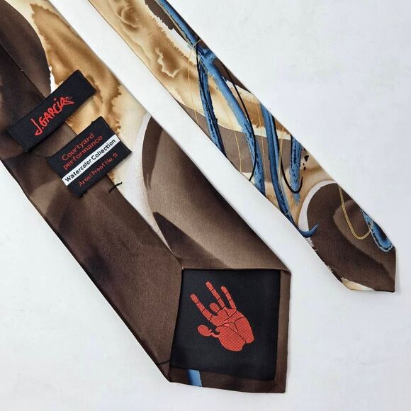 J JERRY GARCIA SILK TIE COURTYARD BROWN WATERCOLOR ARTIST PROOF 9 3.75" X 59" - Picture 3 of 3